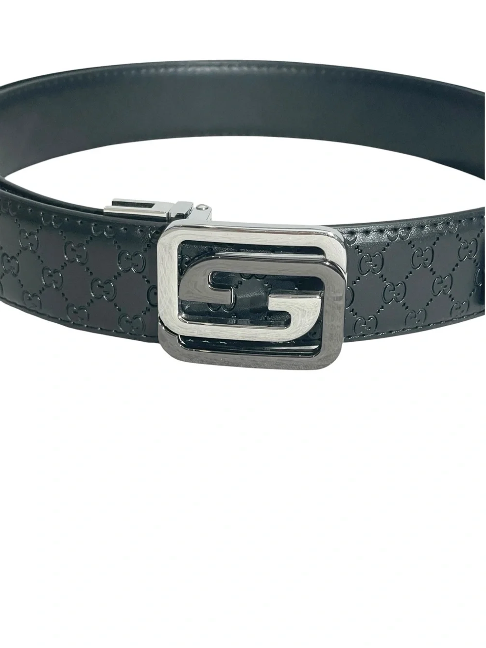 🖤 Men’s Black Monogram Belt — Silver-Tone Buckle 🖤